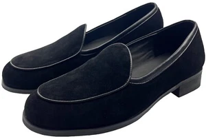 Men's Suede Leather Belgian Loafers Penny Slip-On Black Dress Shoes Prom Flats - Picture 1 of 9