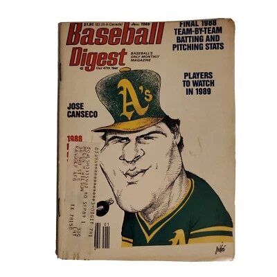 Baseball Digest January 1989 Jose Canseco Oakland A’s Athletics MLB - Image 1 of 3