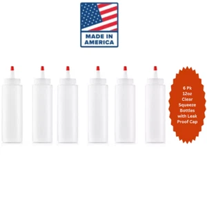  6 PK 12oz Clear Plastic Squeeze Bottle Condiment Dispenser Ketchup Mustard Mayo - Picture 1 of 5