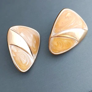 Vintage MONET Earrings Rose Gold Tone Orange Swirl Enamel Pierced 1 3/8” - Picture 1 of 6