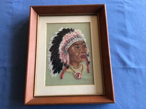 Vintage Petit Point Bild Indianerhäuptling - Bild 1 von 1