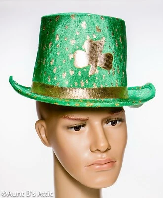 Sombrero de copa estampado trébol verde y dorado día de San Patricio novedad disfraz sombrero Foto 1 de 2