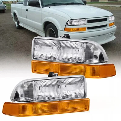铬带琥珀色车头灯总成工厂风格适用于1998 - 2004年雪佛兰S10西装外套 — 第 1/4 张图片