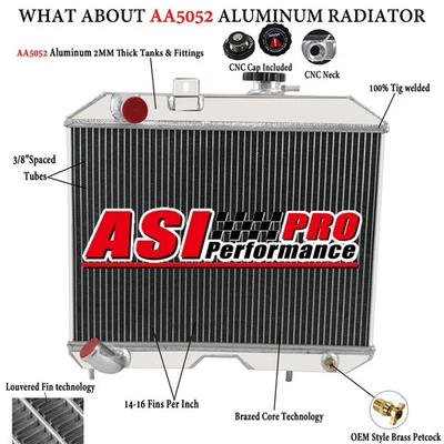 3-Row Radiator For 1941-1952 Jeep Willys CJ2 CJ3 M38 MB 2.2L 2.6L 3.7L L4 MT - Image 1 of 4