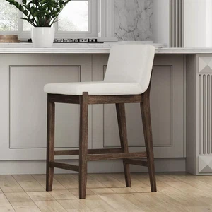 Gracie Wood Upholstered Counter Height Barstool Brushed Dark Brown/Cream Linen - Picture 1 of 5