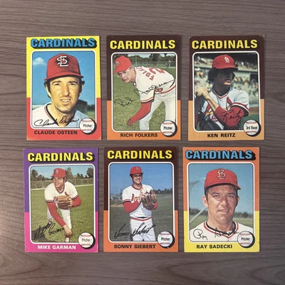 LOTE DE TARJETAS DE BÉISBOL 1975 Topps Cardenales de San Luis Sonny Siebert 328, Reitz + Más Foto 1 de 2