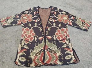 Peruvian Connection Cardigan Women's Pima Cotton Sweater Art Floral Abstract SzM - Picture 1 of 7