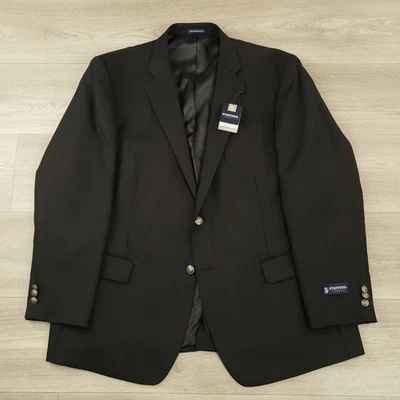 Stafford Blazer Mens Size 48R Black Two Button Single Vented Metal Logo Buttons - Image 1 of 4