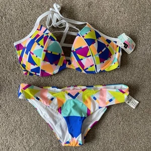 Victoria's Secret PINK bikini L/M NEW lightly lined bandeau multi coloured - Picture 1 of 10