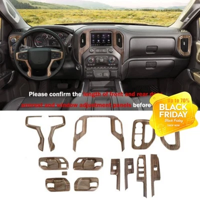 Center Console Trim Cover For Chevy Silverado 19-25 Wood Grain 14pc Accessories - Image 1 of 4