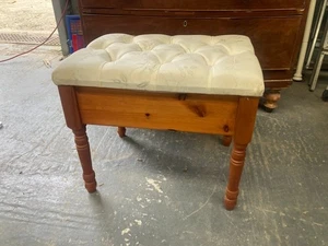 Vintage Retro Sage Pine Vanity Dressing Table Stool with Fabric Button Seat - Picture 1 of 7