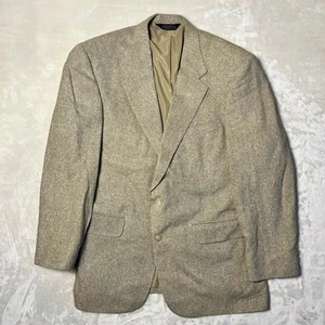 Vintage Matka Silk Tweed Jacket Lands' End Blazer 42R Beige 2 Button Vice City - Picture 1 of 10