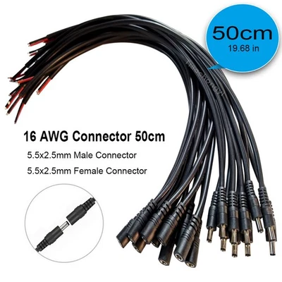 16AWG DC 2 Female Male Connector Power Socket Jack Cable Plug Wire 50cm /1.64 ft - Image 1 of 4
