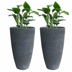 Tall Planters Set 2 Flower Pots, 20" Each, Patio Deck Indoor Outdoor Garden - Picture 1 of 7