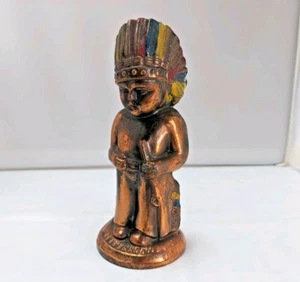 Vintage Cast Iron Copper Coin Bank Native American Indian w/Rifle Americana - Bild 1 von 8
