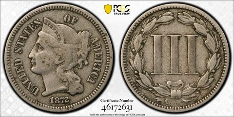 1872 PCGS VF20 | Three Cent Nickel - 3c US Coin #40866A Cover