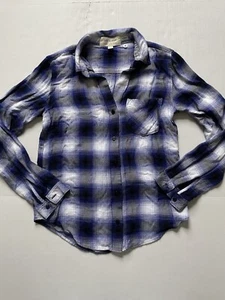 Cloth & Stone Shirt Womens XS Blue Shadow Plaid Button Up Tunic Anthropologie - Picture 1 of 7
