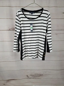 Tommy Hilfiger Women's TeeShirt/Blouse 3/4 Long Sleeve Whte Striped L #B52 - Picture 1 of 4