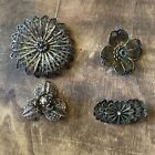 VINTAGE LOT OF STERLING? SILVER FLOWER BROOCHES. Old Closures LOVELY COLLECTION
