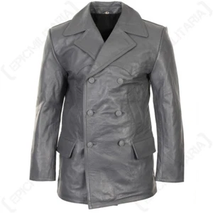 German Grey Leather U-Boat Jacket - WW2 Kriegsmarine Repro Coat All Sizes New - Picture 1 of 12