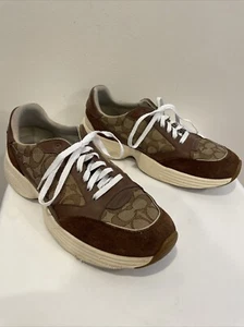 Coach Tech Runner In Signature Low Cut Sneakers Brw/Suede-(W-11.5/M-9.5) READ - Picture 1 of 23