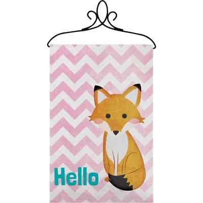Banner colgante de pared Hello Fox Chevron a rayas para guardería con varilla 13x18" nuevo con etiquetas Foto 1 de 3