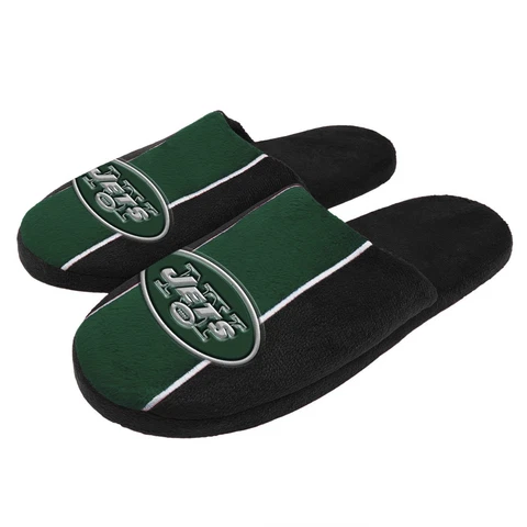 New York Jets NFL Men's Big Logo Stripe Slipper, 4 Sizes Available, FREE Cover