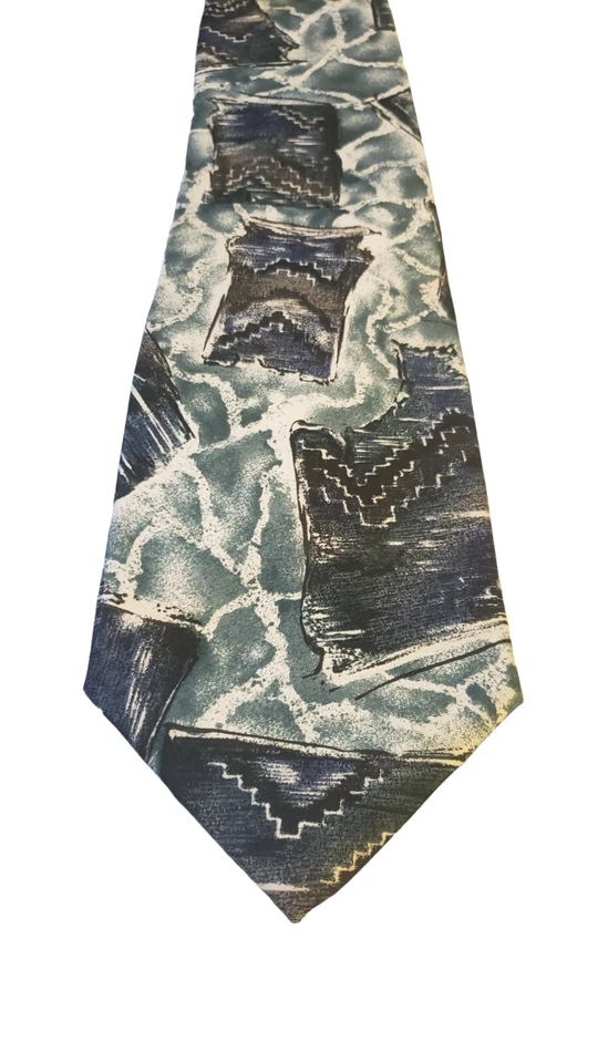 Barrington Mens Necktie Designer Tie Blue Green Abstract 100% Silk Wedding Work - Image 1 of 4