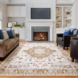 Vintage Design Area Rugs for Living Room, 8X10 Machine Washable Floral Collectio - Picture 1 of 7