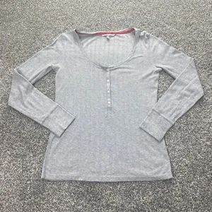 Victoria Secret Shirt Womens M Gray Long Sleeve Glitter Popover Henley Preppy - Picture 1 of 10