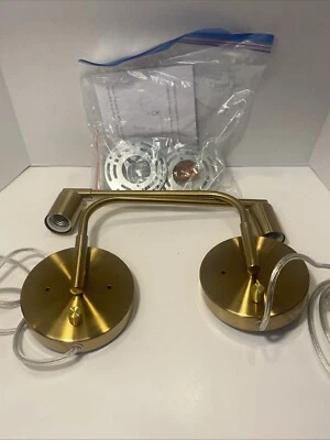 2 Modern Brushed Brass Sconces Swivles Plug-in Or Hard Wire W/ On Off Switch - Image 1 of 4