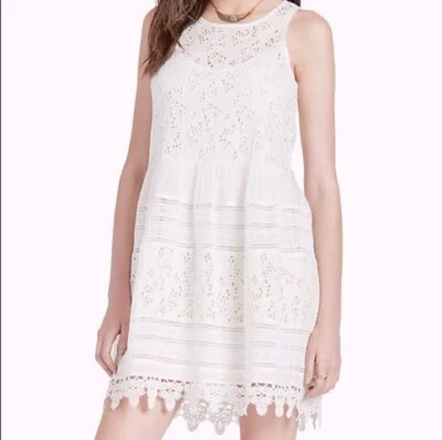 Nuevo con etiquetas Vestido Lucky Brand Crochet Encaje Ojales + Slip M Mediano Semi Transparente Bohemio Foto 1 de 4