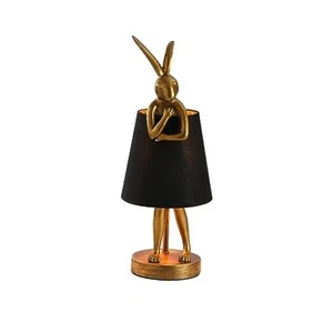 Cute Rabbit Animal Table Lamp, Creative Gold Resin Apron LED 15.7" Black Shade - Picture 1 of 7