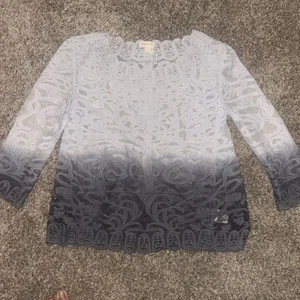 Meadow Rue Anthropologie Top Women’s Sz Small Gray Ombre Lace Too 3/4 sleeve - Picture 1 of 9