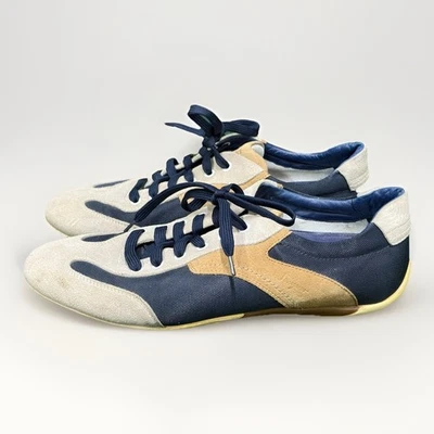 Salvatore Ferragamo 海军蓝棕色米色麂皮绒低帮运动鞋男式 9.5 25585 码 — 第 1/4 张图片