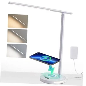 Upgraded LED Desk Lamp with Wireless Charger, Stepless Dimmable Foldable Table - Picture 1 of 8