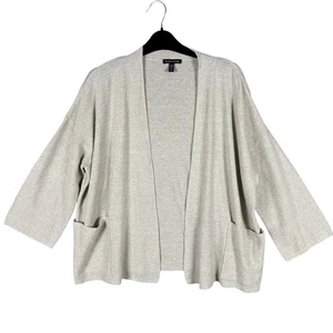 Leichter Strick Cardigan Eileen Fisher M beige Bio Leinen Baumwolle vorne offen - Bild 1 von 10