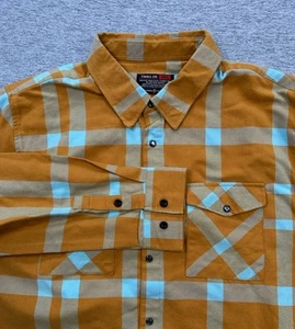 Troll Co Flannel Shirt Mens 3XL Pearl Snap Gold Blue Plaid Workwear Pockets - Picture 1 of 9