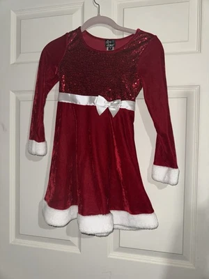 Vestido de Papá Noel de Navidad rosa y violeta para niñas talla 8 lentejuelas de terciopelo Foto 1 de 4