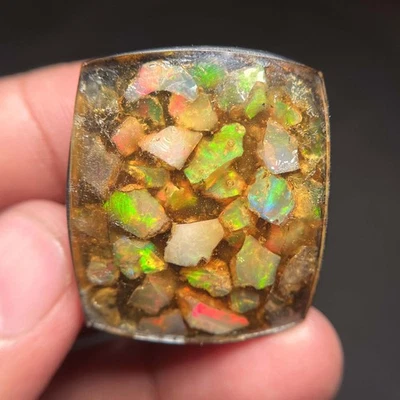 AAA Natural Ethiopian Multi Fire Opal Cabochon Opal Raw Crystal Doublet Gemstone - Image 1 of 4