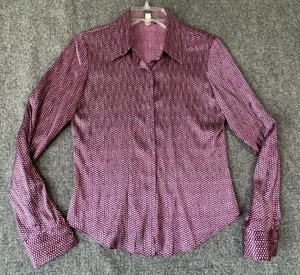 Vintage Y2K KENNETH COLE Women's Geometric Print Silk Satin Button Shirt Size 6 - Picture 1 of 9
