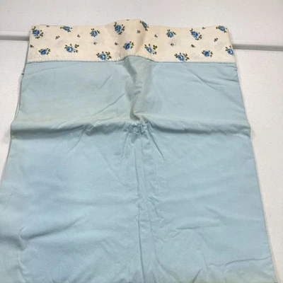 vintage springmaid twin flat sheet blue floral edge cotton mcm retro - Image 1 of 4