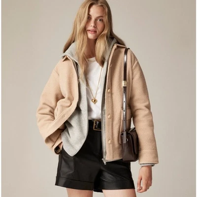 Chaqueta Camisa J.Crew Bouclé WMNS S Tostada Suave Polar Dorado Botones Bolsillos Cuello Foto 1 de 4