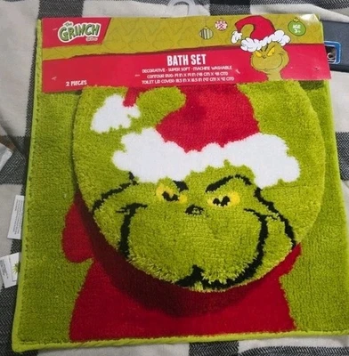 Juego de alfombras de baño Grinch Dr Seuss contorno navideño suave nuevo G10 Foto 1 de 3