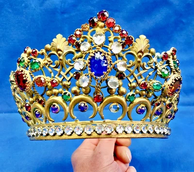 ANCIENNE COURONNE TIARE DIADEME DE SAINTE VIERGE STATUE RELIGIEUSE THEATRE XIX - Photo 1/4