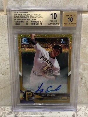 2018 Bowman Chrome Prospect Autos Gold Shimmer Refractors Luis Escobar (BGS 10) - Image 1 of 2