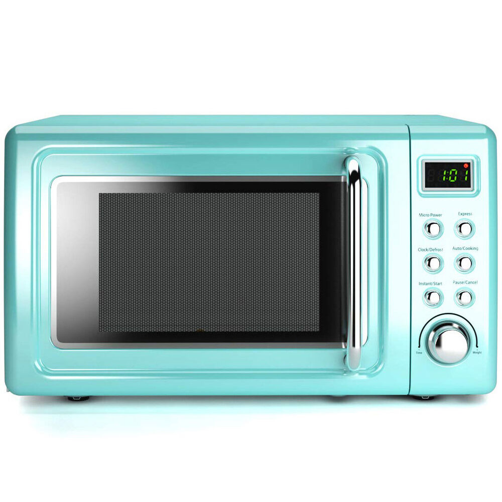 0.7Cu.ft Retro Countertop Microwave Oven 700W LED Display Glass Turntable Green