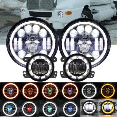 RGB 光环 7 英寸 LED 车头灯 + 4 英寸雾灯组合适用于 Kenworth T2000 1998 - 2010 — 第 1/4 张图片