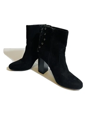 Botas al tobillo Forever 21 imitación cuero negro espalda con cordones bloque tacón alto talla 7 Foto 1 de 2