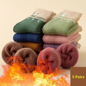 5 Pairs Boys Girls Kids Thick Winter Warm Wool Thermal Casual Strip Socks 1-12T - Picture 1 of 13